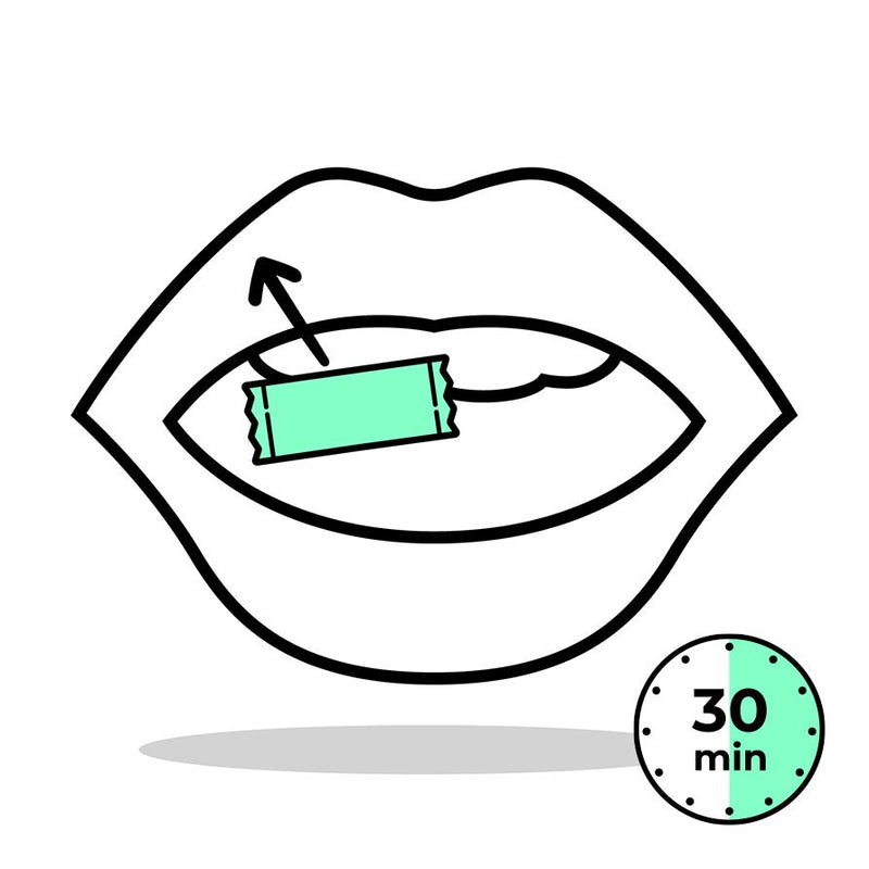 Image displaying nicotine pouch with an arrow for where to place pouch